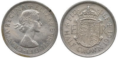 Великобритания 1/2 кроны 1961 Елизавета II (1952-2022) KM 907, Spink 4145 медно-никель 4131-636