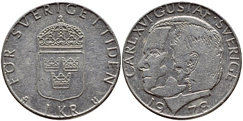 Швеция 1 крона 1978 Карл XVI Густав (1973- ) KM 852 медь плакированная медно-никелем 4397-853