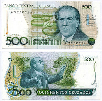 Бразилия 500 крузадо ND (1986-1988) ПОДПИСЬ 26 Pick 212d бумага UNC (пресс) 7484-54-2