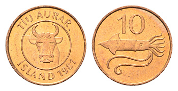 Исландия 10 эйре 1981 год-тип KM 25 бронза UNC M83-10