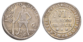 Брауншвейг-Каленберг-Ганновер 6 мариенгрошей 1703 дикарь, Георг I (1698-1727), из коллекции Ричарда Б. Смита KM 11, Welter 2179 серебро 1525-414