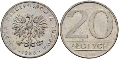 Польша 20 злотых 1986 MW Y 153.1 медно-никель 4187-655