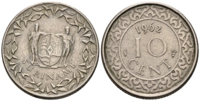 Суринам 10 центов 1962 KM 13 медно-никель 4585-848