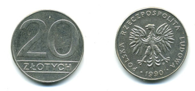 Польша 20 злотых 1990 MW KM 153.2, Parchimowicz 255b медно-никель 41-1056
