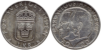 Швеция 1 крона 2000 Карл XVI Густав (1973- ) KM 852а медно-никель 4364-2411