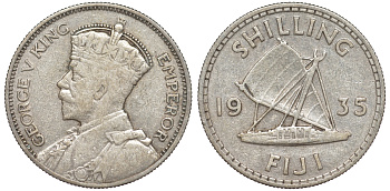Фиджи 1 шиллинг 1935 Георг V (1910-1936), парусник KM 4 серебро    91-1014