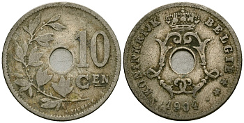 Бельгия 10 сантимов 1904 Belgie KM 53 медно-никель 4172-1157