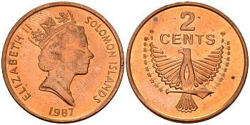 Соломоновы Острова 2 цента 1987 Елизавета II (1953-) KM 25 сталь плакированная бронзой aUNC 4561-156