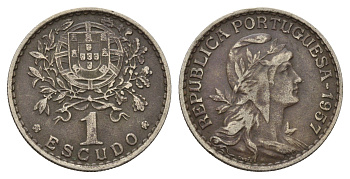 Португалия 1 эскудо 1956 KM 578 никель латунь 3336-721