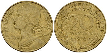 Франция 20 сантимов 1976 тип Marianne KM 930 алюминиевая бронза 4393-125