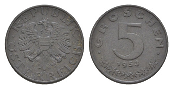 Австрия 5 грошей 1953 KM 2875 цинк 4632-639