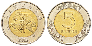 Литва 5 лит 2013 KM 113 биметалл UNC 4624-734