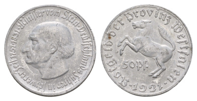 Вестфалия 50 пфеннигов 1921 Генрих Фридрих Штейн Funck 599.1, Men18 33512.1 алюминий 4642-514