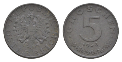 Австрия 5 грошей 1953 KM 2875 цинк 4632-639