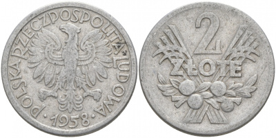 Польша 2 злотых 1958 MW KM 46, Parchimowicz 216a алюминий 69-1025