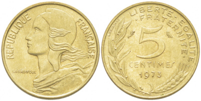 ФРАНЦИЯ 5 САНТИМОВ 1973 ТИП MARIANNE KM 933 медь алюминий никель 4516-835