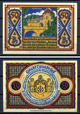 Оснабрюк 50 пфеннигов 1921 DeNG 1/2 1032.1-8/13
 бумага UNC (пресс) 7556-27-2-1