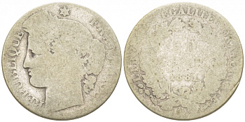 ФРАНЦИЯ 50 САНТИМОВ 1881 А, ТРЕТЬЯ РЕСПУБЛИКА (1871-1940) KM 834.1, LE FRANC 189.9 серебро 3309-131