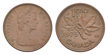 Канада 1 цент 1975 Елизавета II (1952-2022), кленовый лист KM 59 бронза 4630-554