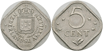Нидерландские Антилы 5 центов 1980 Юлиана (1948-1980) KM 13 медно-никель 177-515