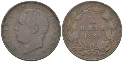 Португалия 10 реалов 1885 Луиш I (1861-1889) KM 526 бронза 4171-1111