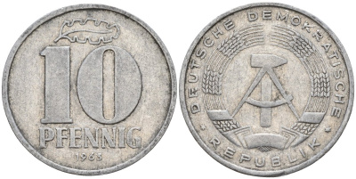 ГДР 10 пфеннигов 1963 A KM 10 алюминий 4143-733