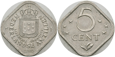 Нидерландские Антилы 5 центов 1980 Юлиана (1948-1980) KM 13 медно-никель 177-515
