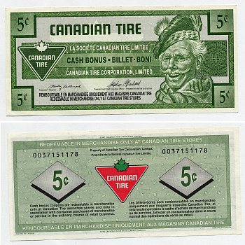 Канада, Canadian Tire 5 центов 1992 шинная компания Canadian Tire, купон на скидку   бумага   7203-10-2-2