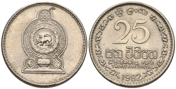 Шри-Ланка 25 центов 1982 KM 141.2 медно-никель 4567-264
