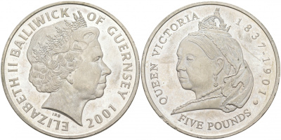 Гернси 5 фунтов 2001 100 лет со дня смерти королевы Виктории KM 106 медно-никель 73-824