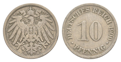 Германия 10 пфеннигов 1900 D, Вильгельм II (1888-1918) KM 12, J. 13 медно-никель 4640-245