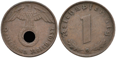 Германия 1 рейхспфенниг 1937 G KM 89, J 361 бронза 4136-1229