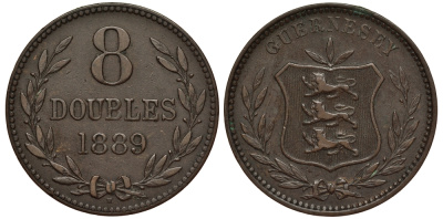 Гернси 8 даблов (дублей) 1889 H KM 7 бронза 650-712