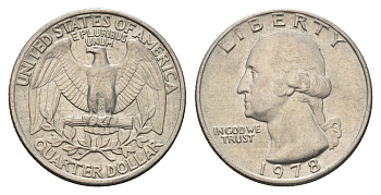 США 25 центов (квотер, 1/4 доллара) 1978 Вашингтон KM 164a медь плакированная медно-никелем 4673-1056