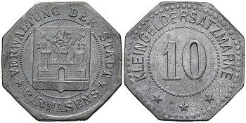 ГЕРМАНИЯ ПФАЛЬЦ ФЕРВАЛЬТУНГ ПИРМАСЕНС 10 ПФЕННИГОВ 1917 КЛЯЙНГЕЛЬД цинк 75-1565