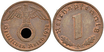 Германия 1 рейхспфенниг 1938 A KM 89, J 361 бронза 4608-628