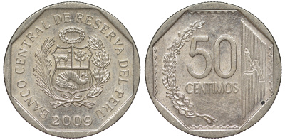 Перу 50 сентимо 2009 KM 307.4 медно-никель aUNC 4605-331