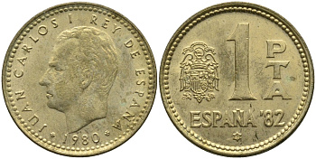 Испания 1 песета 1980 (80) чемпионат мира по футболу KM 816 алюминиевая бронза 4171-453