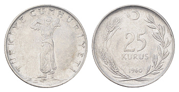 Турция 25 курушей 1960 KM 892.2 нержавеющая сталь 4706-1115