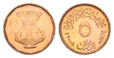 Египет 5 пиастров 2008 кувшин KM 941a сталь плакированная медью UNC 4684-754