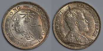 Гонконг 10 центов 1902 Эдуард VII (1901-1910) KM 13 серебро UNC 91-615