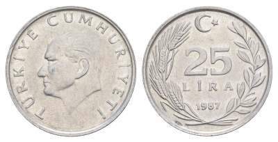 Турция 25 лир 1987 KM 975 алюминий 4577-753