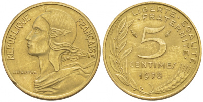 ФРАНЦИЯ 5 САНТИМОВ 1978 ТИП MARIANNE KM 933 медь алюминий никель 4547-1123
