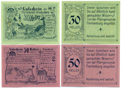 Австрия, Франкенбург набор из 2 банкнот 30 и 50 геллеров ND нотгельд, ярмарочная коммуна земля Верхняя Австрия   бумага  UNC (пресс) 7555-13-1-1