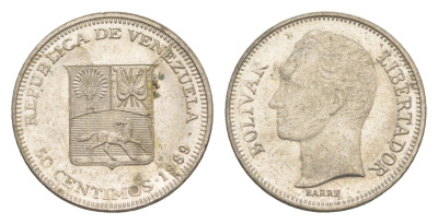 Венесуэла 50 сентимо 1989 Симон Боливар Y 41a сталь плакированная никелем 4584-332