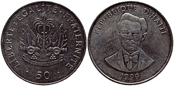 Гаити 50 сантимов 1999 Шарлемань Перальт KM 153а сталь плакированная никелем UNC 62-637