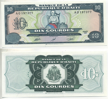 ГАИТИ 10 ГУРДОВ 1991 Pick 256а бумага UNC (ПРЕСС) 7457-14-3