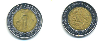 Мексика 1 песо 2007 KM 603 биметалл 176-1251