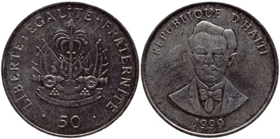 Гаити 50 сантимов 1999 Шарлемань Перальт KM 153а сталь плакированная никелем UNC 62-637