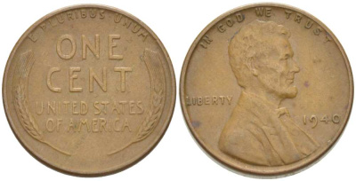 США 1 ЦЕНТ 1940 ЛИНКОЛЬН KM 132 бронза 3309-444